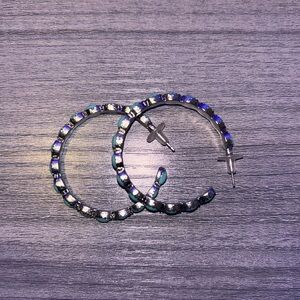 Silver and turquoise hoop earrings